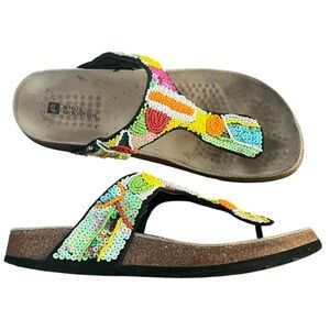 White Mountain Cordoba women's leather cork sandals colorful sequins/beading Sz9